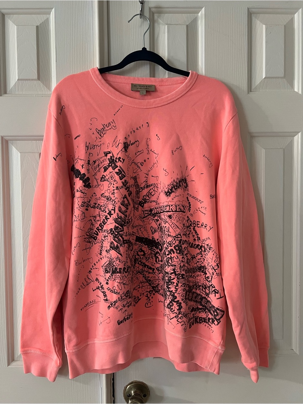 Burberry London England Pink Graffiti Logo Sweatshirt Size Large